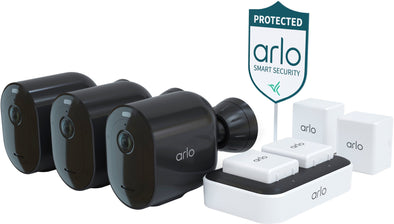 Arlo – Pro 4 Spotlight Camera Security Bundle – 3 Wire-Free Cameras Indoor/Outdoor 2K with Color Night Vision (12 pieces) – Black